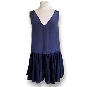 Elizabeth and James Womens Slip Dress Sz Medium Navy Blue Silk Swiss Dot V-neck